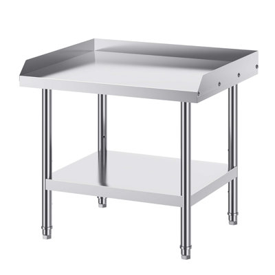 Heavy-Duty Stainless Steel Work Table With 3-Sided Backsplash, Adjustable Height, And Triple-Tier Storage For Commercial And Home Food Preparation.