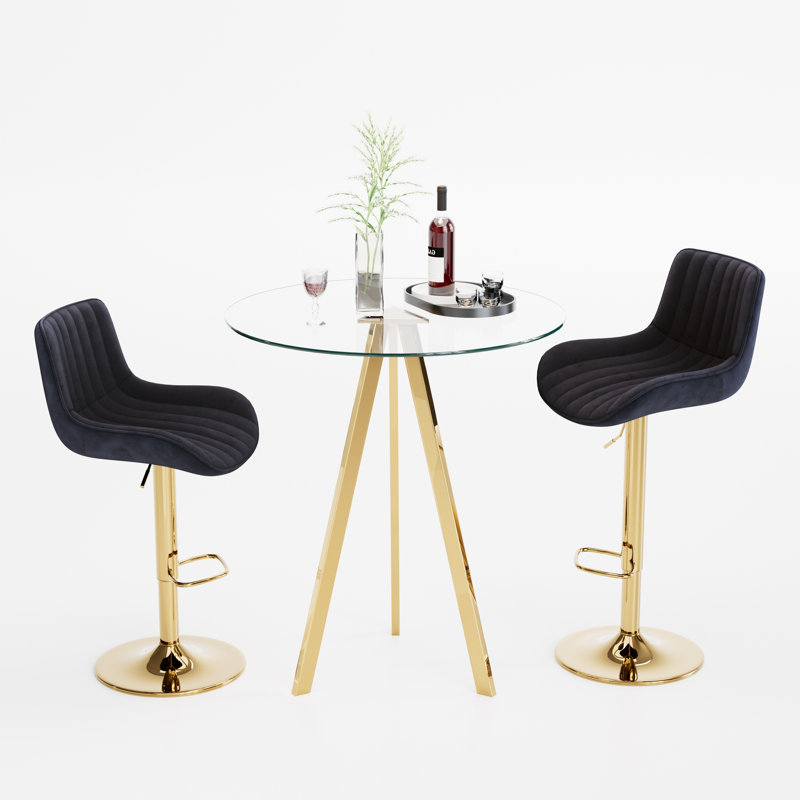 Ensemble de salle à manger 3 pièces à hauteur réglable avec tabouret de bar et tabouret de bar (ensemble de 3), Noir et or