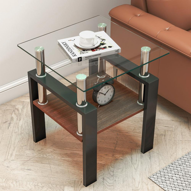 Set of 2 End Table, Transparent, Black
