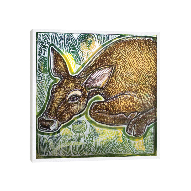Resting Deer by Lynnette Shelley - Painting on Canvas, White Framed, 66.04cm H x 66.04cm W x 3.81cm D