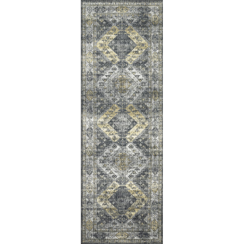 Tapis graphite / argent de style Sud-Ouest Gelo, Tapis de couloir 2 pi 6 po x 10 pi