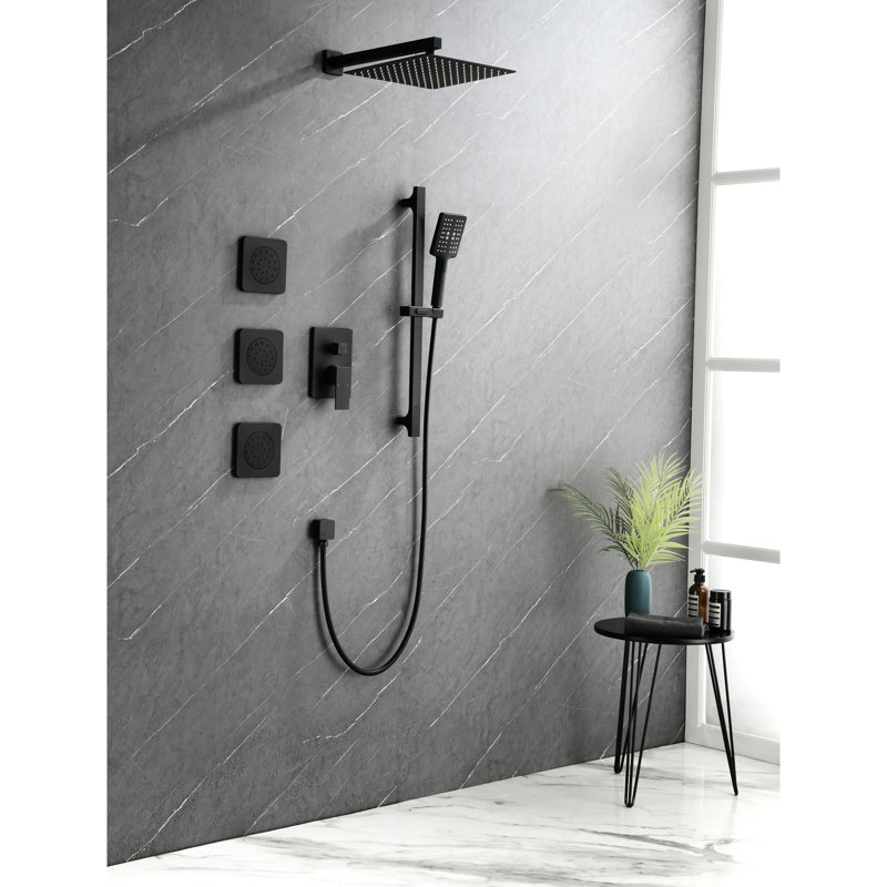 Shower Arrangement With Head, Hand Shower, Slide Bar, Bodysprays - Nickel Appearance System Valve Trim, Brushed Nickel