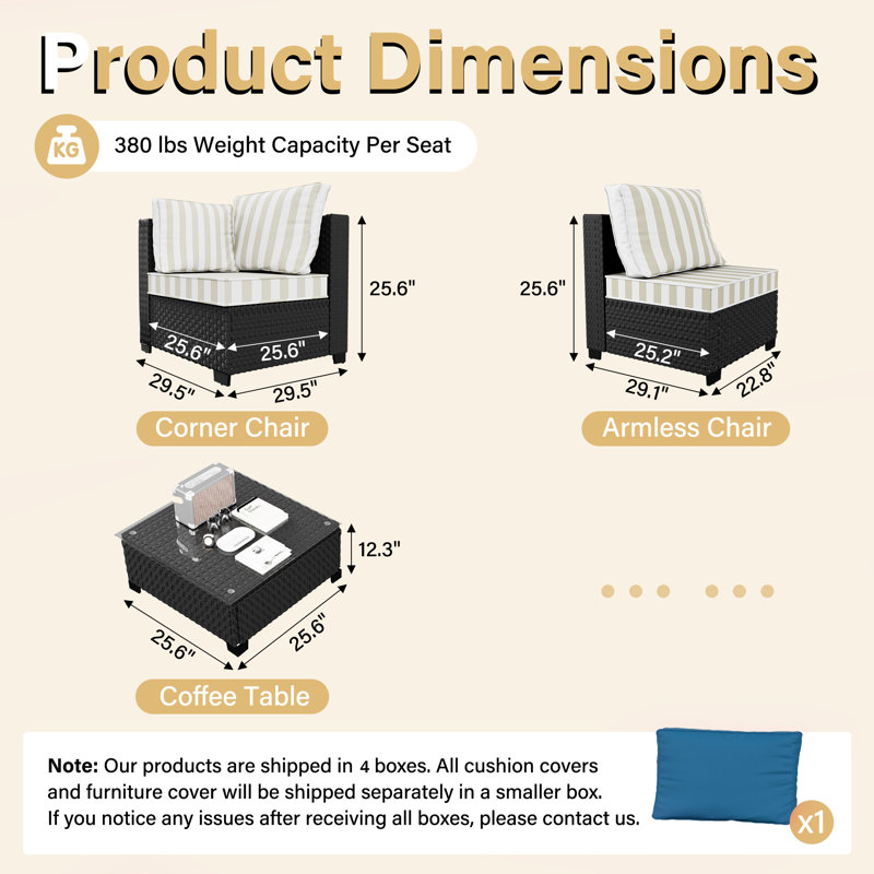 𝗡𝗼-𝗔𝘀𝘀𝗲𝗺𝗯𝗹𝘆 𝗖𝗵𝗮𝗶𝗿𝘀, Ensemble de conversation modulaire d'extérieur en osier pour 8 personnes avec conversation et coussins