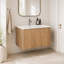 Meuble-lavabo suspendu de 76 cm avec lavabo en surface solide blanche, armoire de salle de bain murale en chêne miel rayé, meuble-lavabo moderne préassemblé-244995427