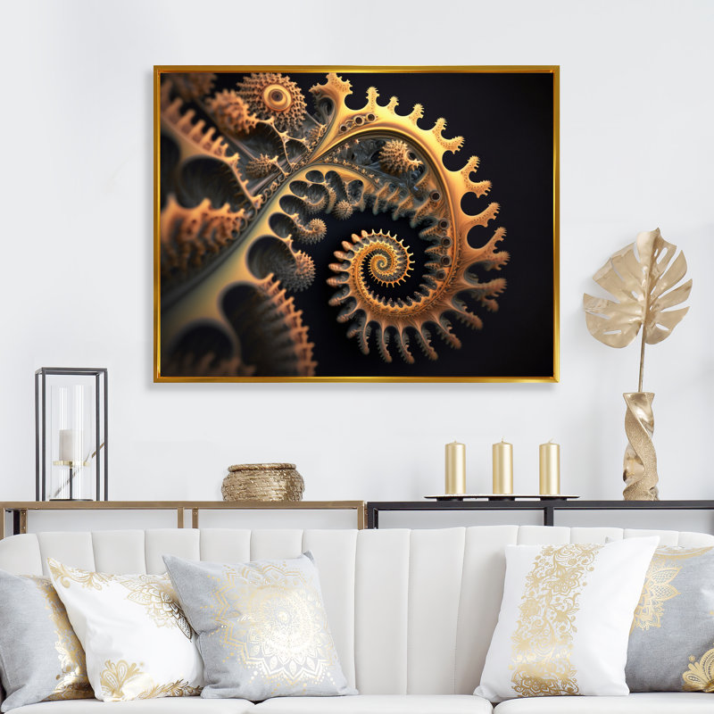 «Fractal Infinity in Gold II», reproduction sur toile, H 24 po x l 32 po x P 1 po, Cadre flottant doré