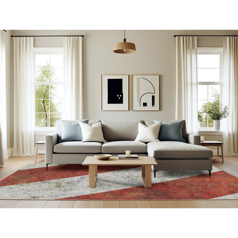 Laine tissée à la machine et polyester brun/gris Tapis décoratif, Rectangle 6 pi x 9 pi