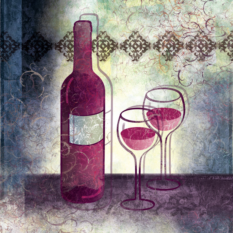 Wine And Glasses II - Wrapped Canvas Painting, 30cm H x 30cm W x 3.8cm D