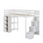 Lit mezzanine simple avec tiroirs de rangement, tablettes et escaliers-902962949
