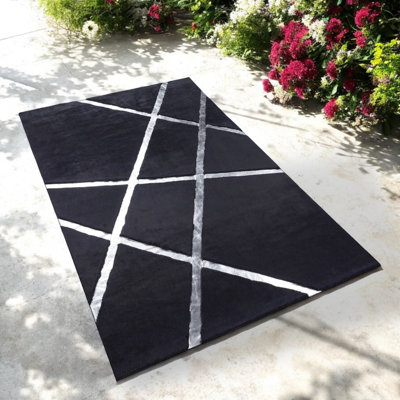 Tapis moelleux à rayures argentées_6 x 9 pi