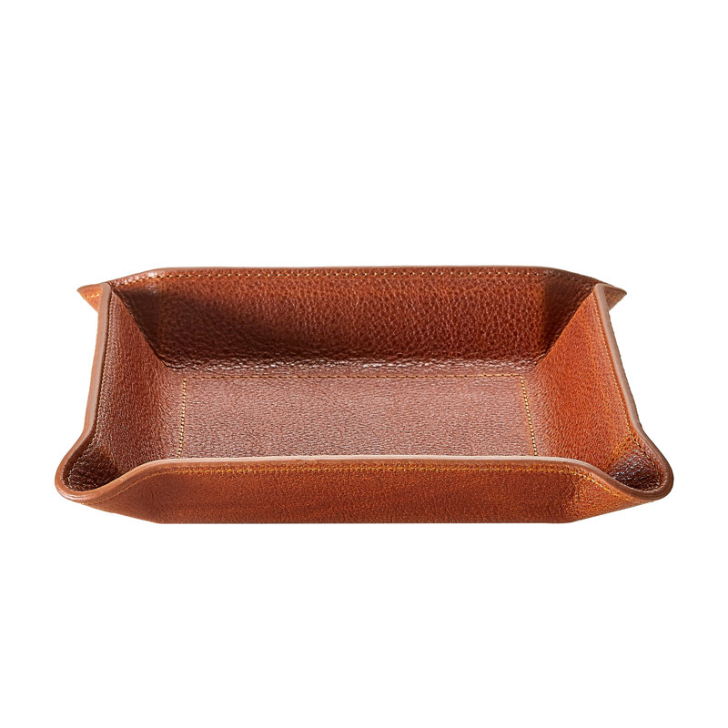 Harness Leather Bedside Catchall Tray, 6.5" W x 1.4" D x 6.5" H