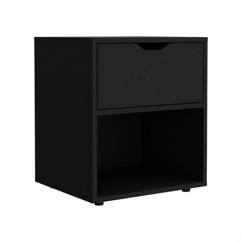 19.7-Inch High Nightstand End Table With Open Shelf, Black