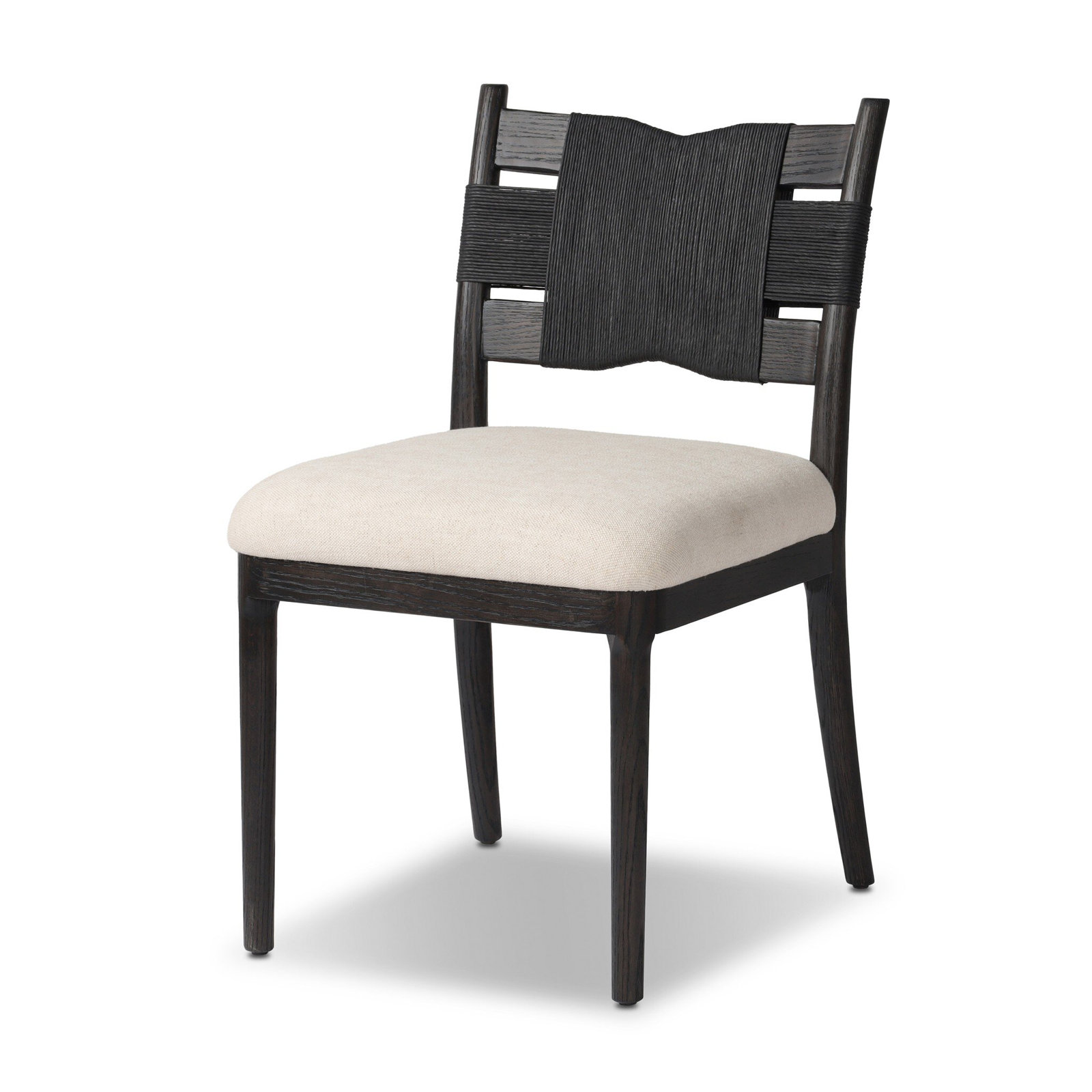 Tova Dining Chair, Distressed Black Oak/Black Paper Cord