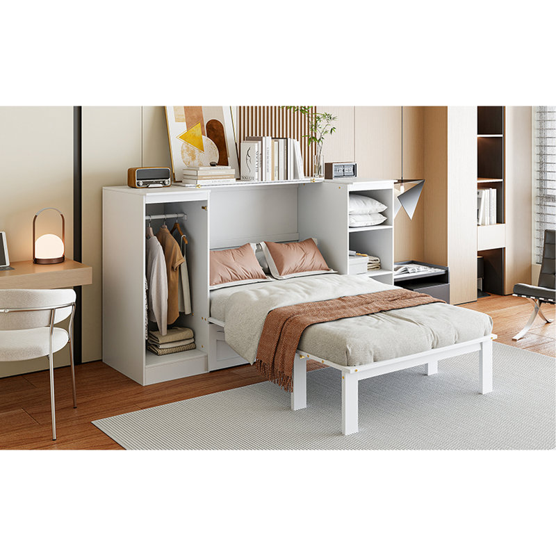 Lit escamotable simple pratique avec tablettes de chevet et garde-robe pour économiser de l'espace et pour la nuit