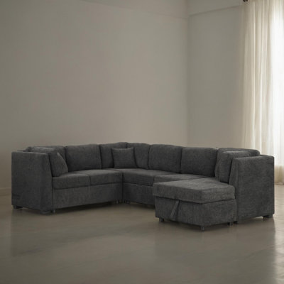 109" U-shaped Pull Out Sleeper Sectional Sofa Bed With USB Ports by Hokku Designs