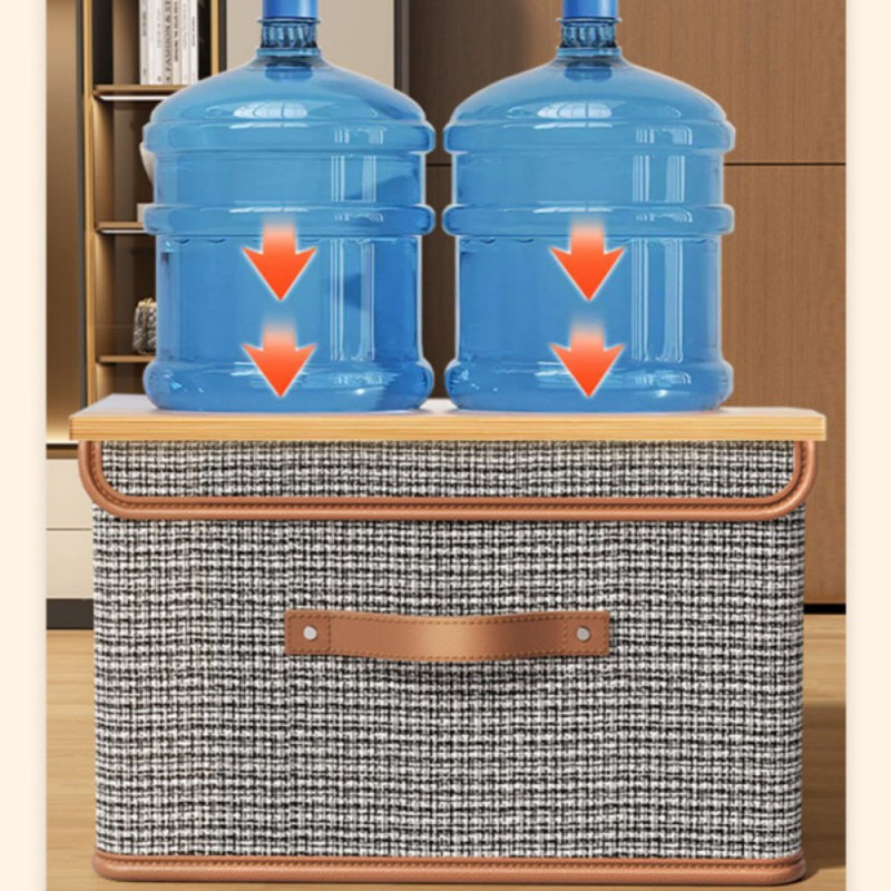 Storage Box With Lid, Large Storage Box, Pu Leather Handle, Foldable Linen Fabric Storage Box, Used For Home Closet Organizer, Set Of 3