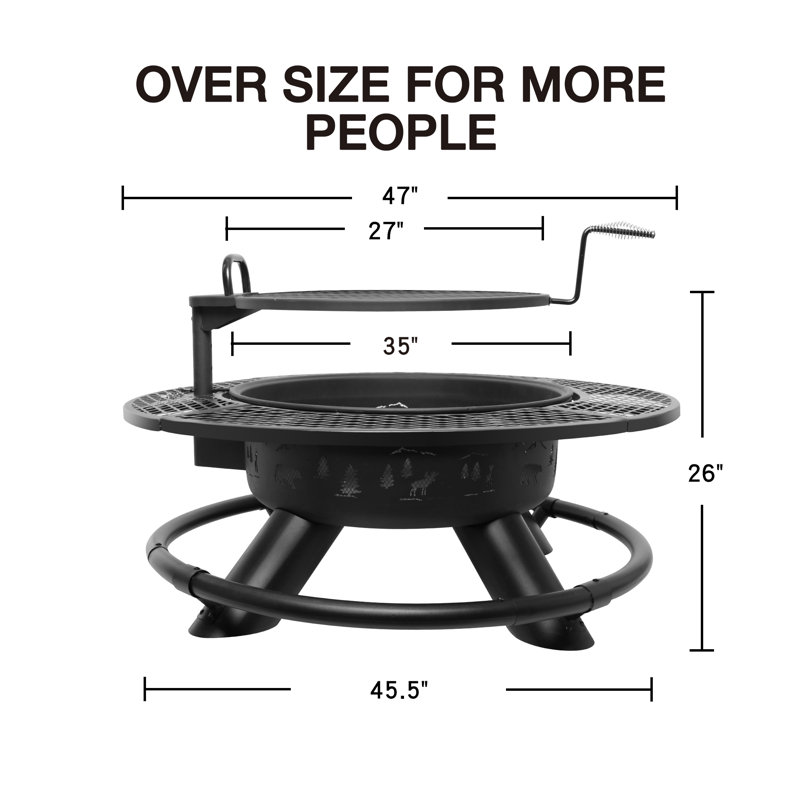 47" Wood Burning Fire Pit Outdoor Backyard Patio Fire Pit With Cooking Grill Grate - Forest Style