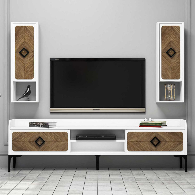 Henryk Unfinished Entertainment Centre for TVs up to 70", White/Walnut