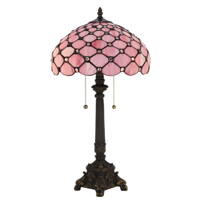 Lampe de table en verre coloré style perle rose Tiffany