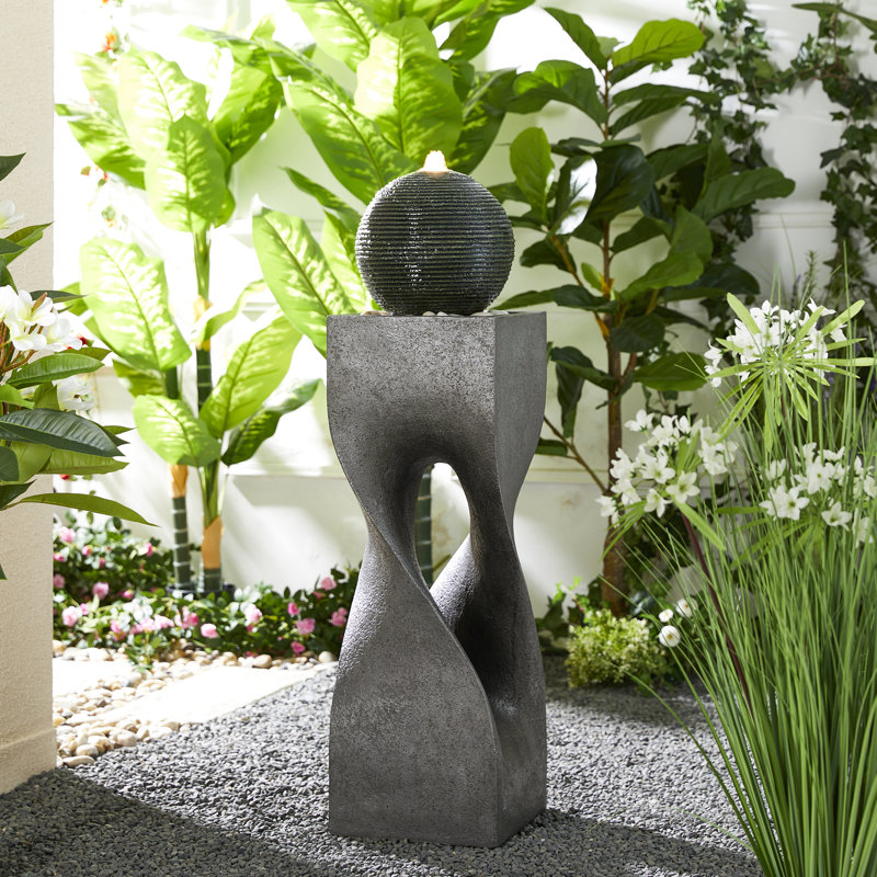 40.5"H Oversized Modern Geometric LED Fountain - Polyresin Pedestal with Pump & Pebbles (KD)