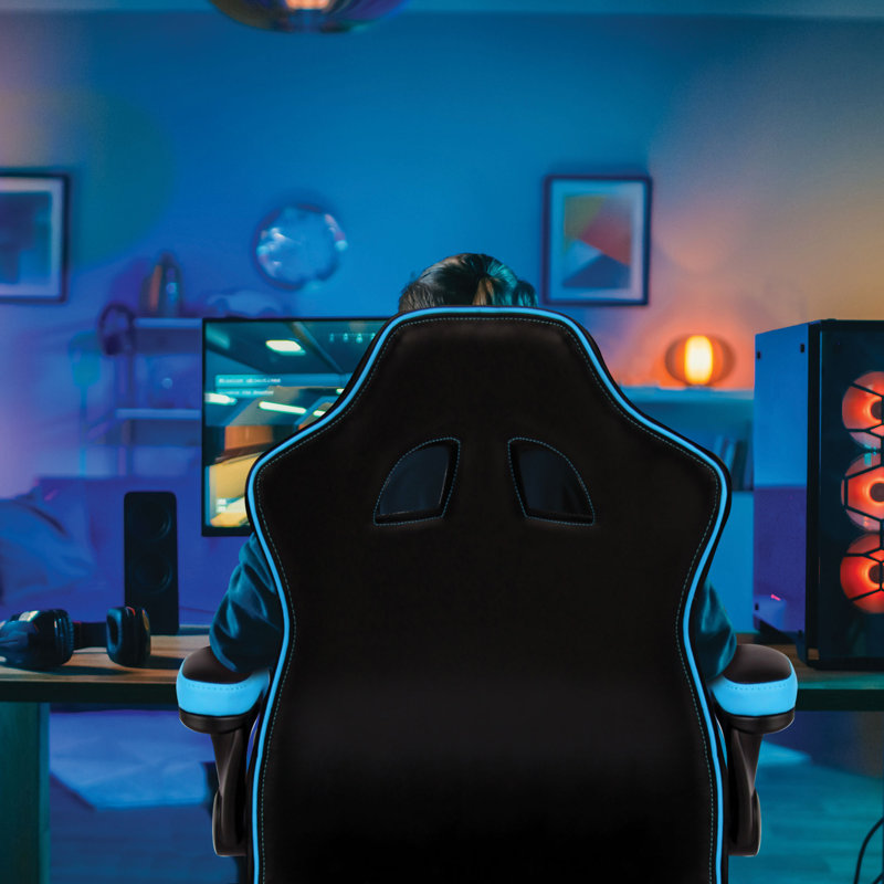 Zipcode Design Ottman Adjustable Ergonomic Faux Leather PC & Racing Game Chair, Blue/Black