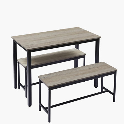 Ensemble de table de salle à manger, table de bar avec 2 bancs de salle à manger, comptoir de table de cuisine avec chaises, table de déjeuner industrielle pour la cuisine, salon, salle de réception, gris, L 43,3 po x l 23,6 po x H 29,9 po