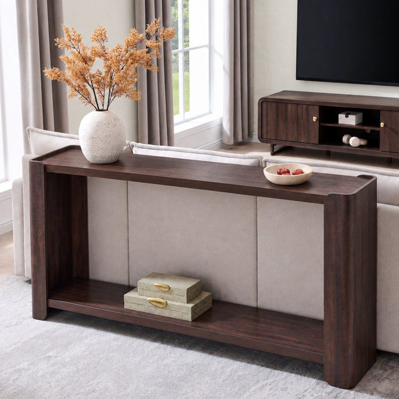 Modern 62.8" W Console Table with Open Shelves, 2-Tier Entryway Table for Living Room, Hallway and Foyer, Brown