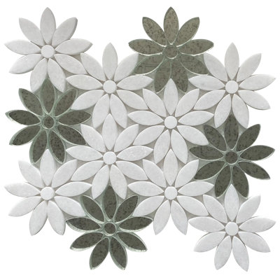 Interlocking Floral With Thassos & Antique Mirror 9-In X 11-In Waterjet Mosaic Floor And Wall Tile(0.7-Sq. Ft/ Piece)