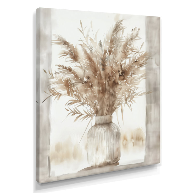 Beige blanc Boho Plant Chic II - Boho Feather, art mural, Toile tendue, H 20 po x l 12 po x P 1 po