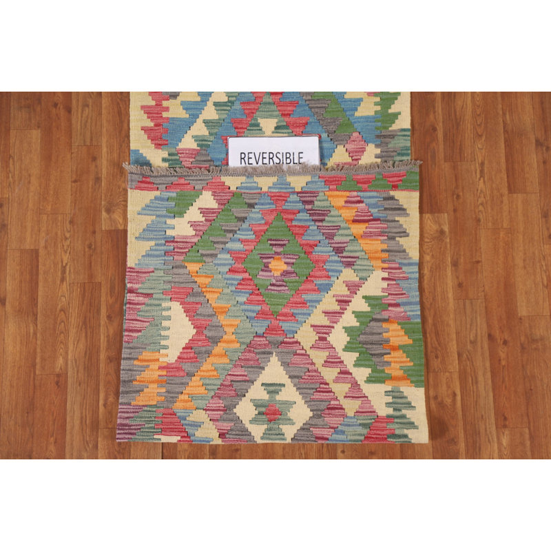 Tapis de couloir oriental réversible en laine Kilim 3 x 10