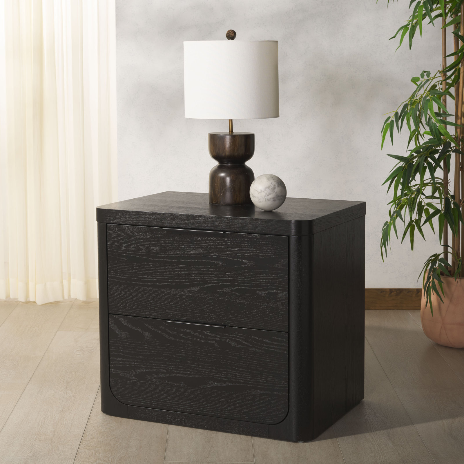Altus 2 Drawer Wood Nightstand, Black