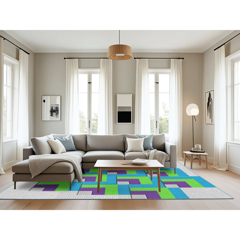 Tapis bleu à motif géométrique Kistler, Rectangle 8 pi x 12 pi