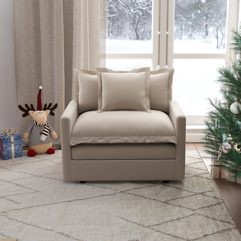 Upholstered Accent Chair With Ottoman and Removable Cushions, Modern Single Sofa For Living Room/Bedroom/Guest Room