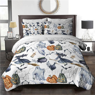 8-piece Halloween Comforter Set Queen/king Size, Witch Pattern Bed In A Bag Bedding Set With 1 Comforter, 2 Pillow Shams, 1 Flat Sheet, 1 Fitted Sheet, 2 Pillowcases, 1 Cushion Cover – All Season