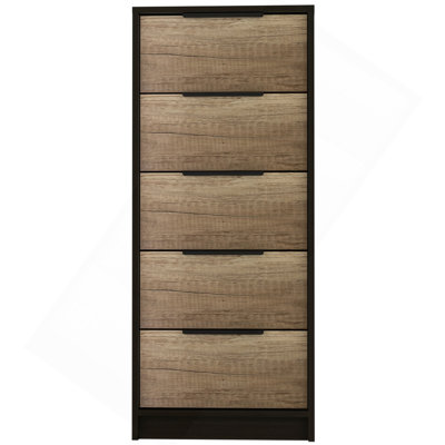 Commode verticale 5 tiroirs Kaia - Noir / pin