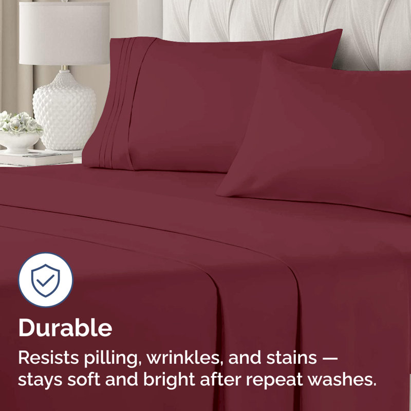 Microfiber Pillowcase Set of 2, Soft Double Brushed Pillow Covers, Breathable & Easy Care, Burgundy, King
