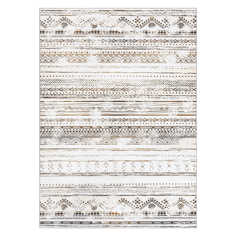Boho Machine Washable Rug with Rubber Backing for Living Room Non-Slip Dining Room Rug Easy-Cleaning Brown Floor Carpet for Bedroom Dining Room Office Nursery Playroom