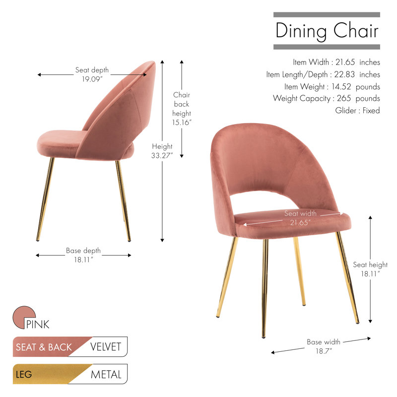 Liara 18.11'' H Velvet Upholstered Side Chair, Pink, 2