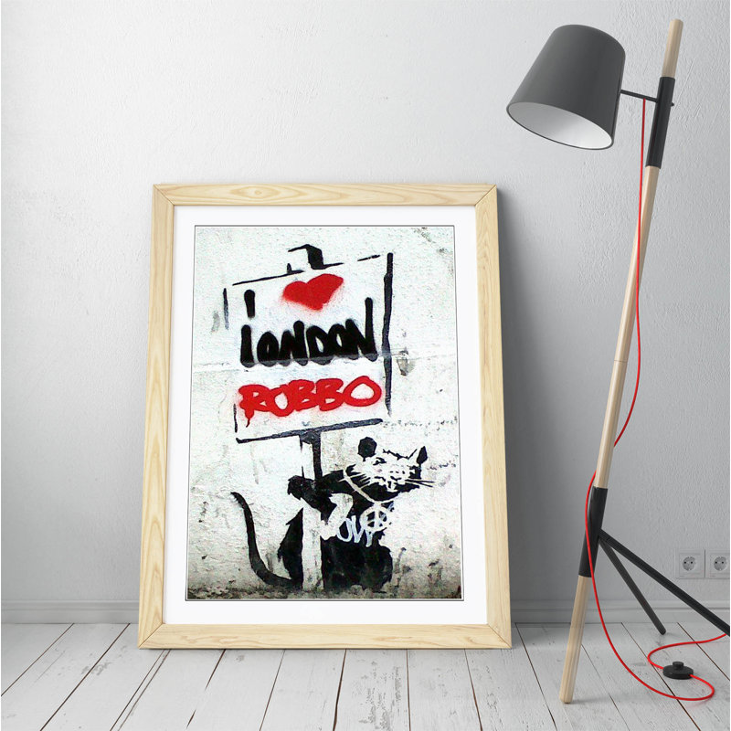 Banksy I Love London Robbo - Single Picture Frame Print on Canvas, 47cm H x 35cm W x 2cm D, White Framed