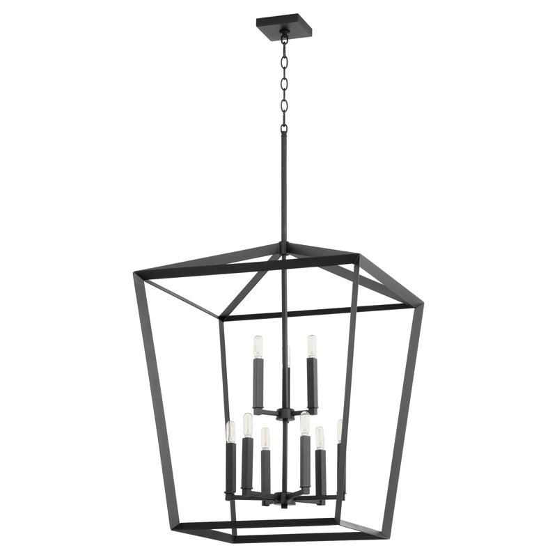 Lustre rectangulaire lanterne 9 lumières Ishika, Noir