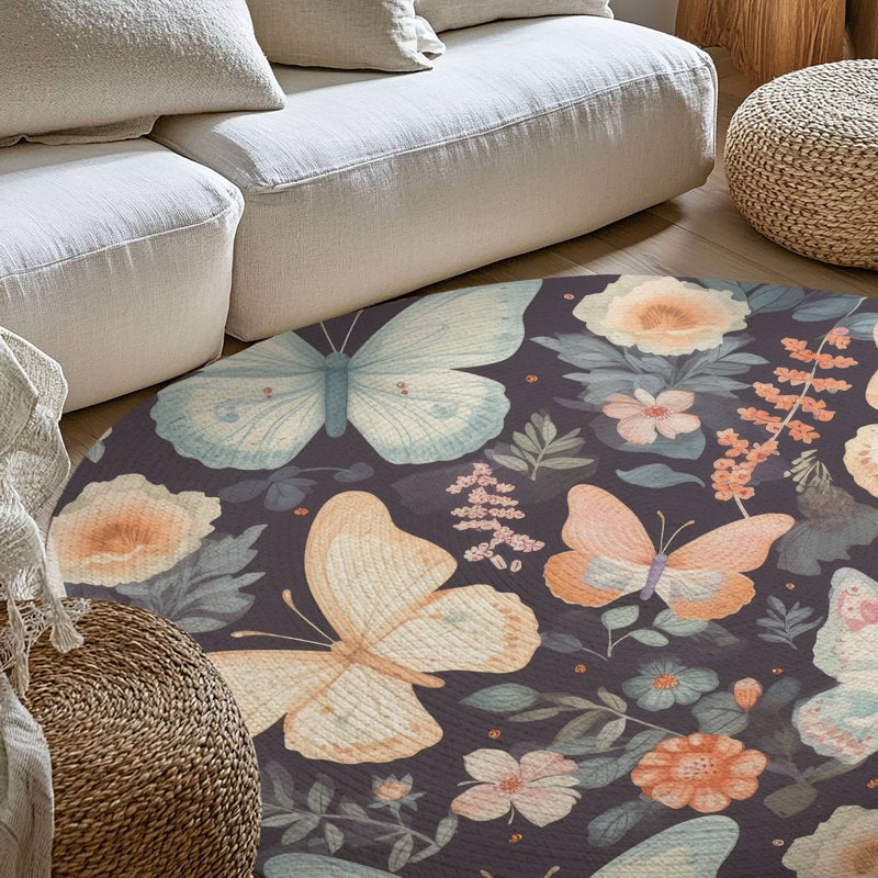 Tapis tressé Butterflies & Blooms, Rond 5 pi