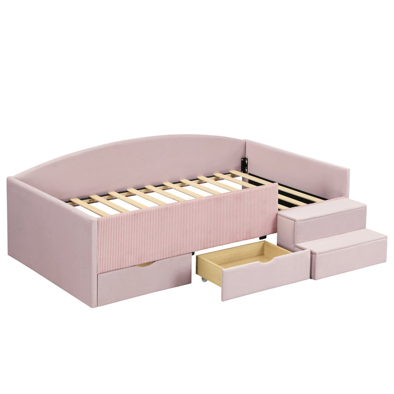 Lits avec rangement, lit de jour simple en velours et panneau de fibres à densité moyenne, maison moderne peu encombrante
