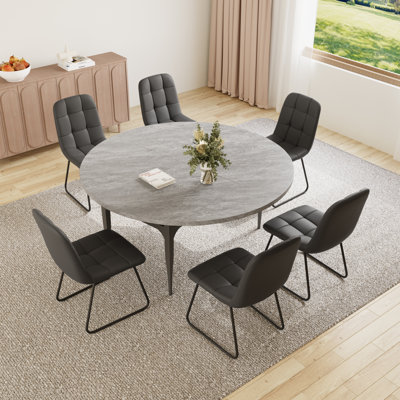 55.1'' Round Dining Table Set, Modern Kitchen Table For 4-6 Person, Steel Legs, Pedestal Dining Set With Dining Chair, Saving Space