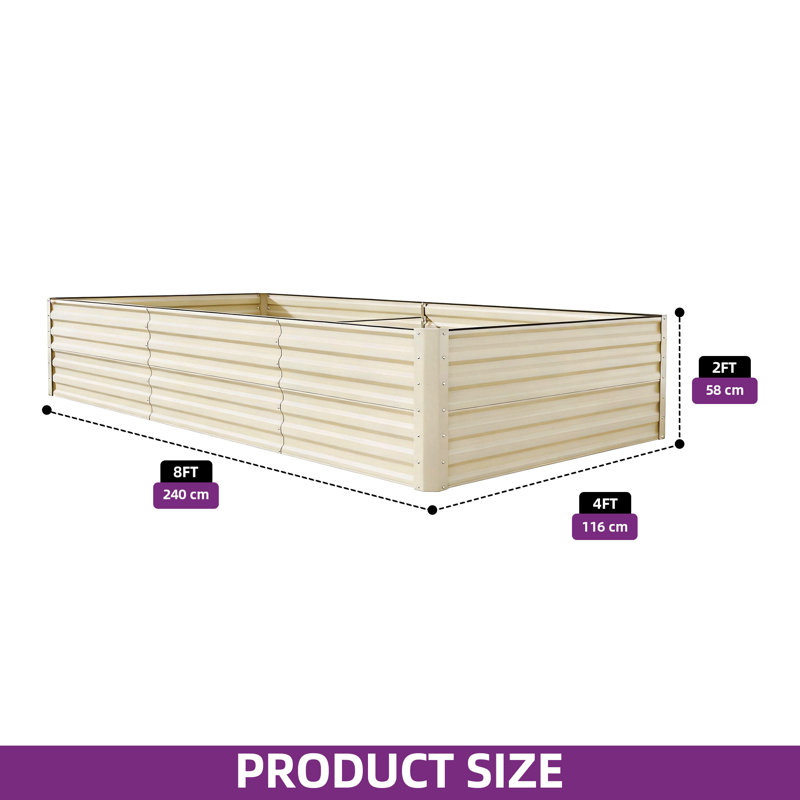 Galvanized Raised Garden Bed With Gloves, Cream, 24" H x 96" W x 48" D