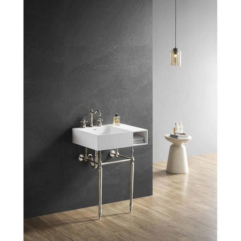 Kingston Aurelius 24-Inch Solid Surface Console Sink With Brass Legs (8-Inch, 3-Hole), Polished Nickel