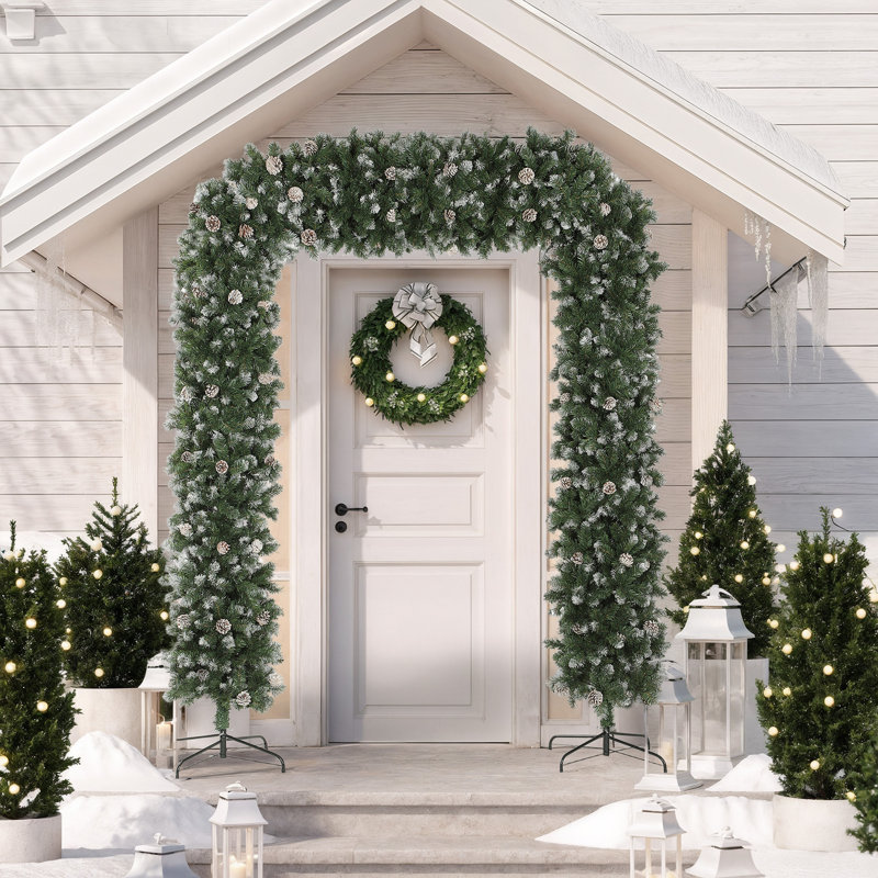 HOMCOM 8.2 ft Snow Frosted Christmas Tree Arch Doorway Decor Indoor Green, 250cm H x 180cm W x 23.6cm D