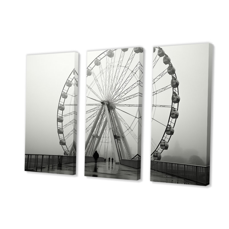 Grande roue grise vertigineuse sur toile, 3 pièces, H 28 po x l 36 po x P 1 po
