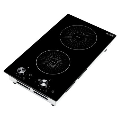 12-inch Dual-Burner Induction Cooktop, Built-in Electric Stove, 220V 3500W, Continuous Low-Power Heating, Kitchen Induction Burner with 11 Power Settings, Knob Control, Ceramic Glass Surface, and Safety Lock