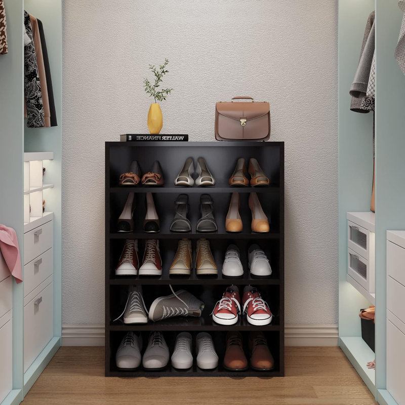 Latitude RunÂ® Shoes Rack, 5-Tier Free Standing Wood Closet Organizer Unit, Obsidian Wood