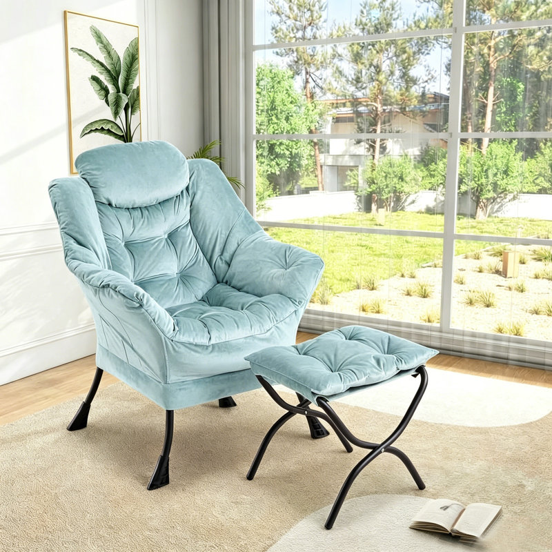 Fauteuil relax en velours avec accoudoirs et poche latérale, fauteuil confortable une place avec dossier capitonné, structure métallique robuste, fauteuil d'appoint pour salon, chambre, coin lecture, bureau