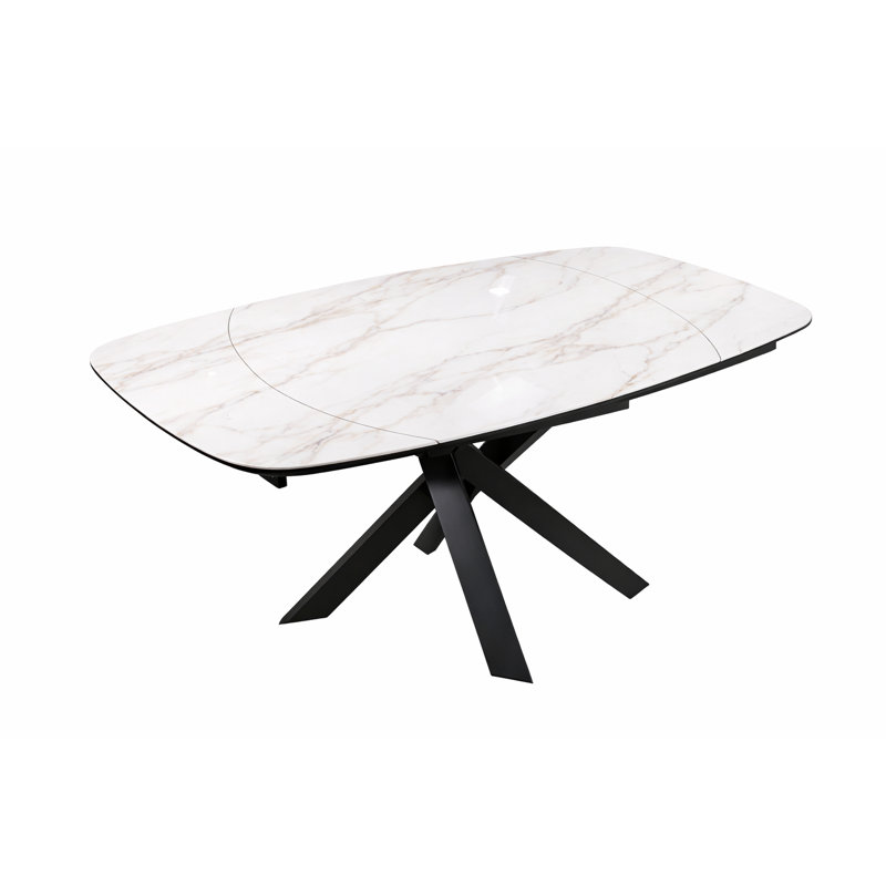 Arcibaldo Extendable Oval Metal Base Dining Table, Brown/White/Black